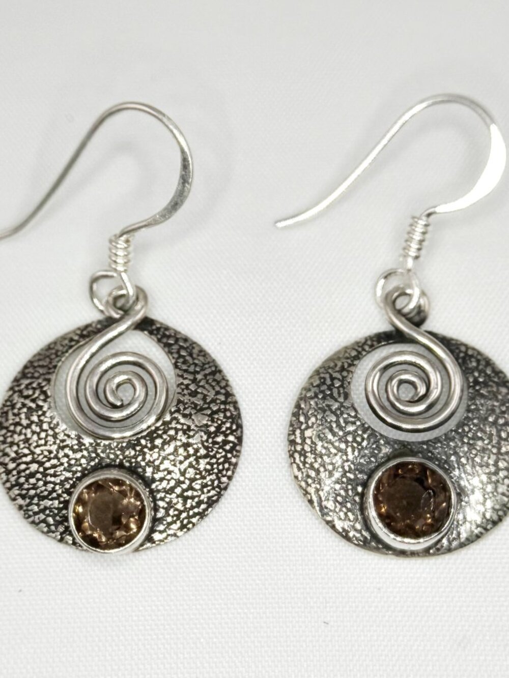 Modernist style sterling silver earrings with faceted Smoky Quartz gems, NWOT